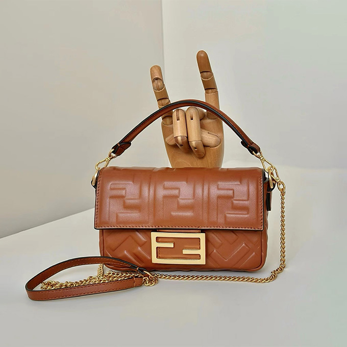fendi baguette embossed ff lambskin shoulder handbag